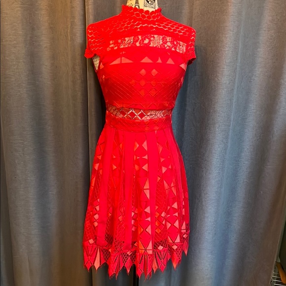 Foxiedox Red Fit and Flare Lace Dress - Picture 1 of 13